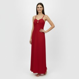Vestido Longo  Al�a Fina Decote Vazado Elegante Casual