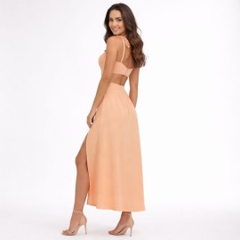 Vestido Midi Feminino Elegante com Fenda Frontal, Al�as Regul�veis e Cintura Marcada