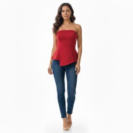 Blusa Tomara que Caia Feminina Peplum Lisa Elegante