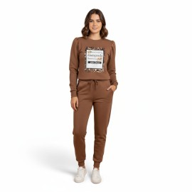 Conjunto Feminino malha crepe com Estampa e Cal�a Reta