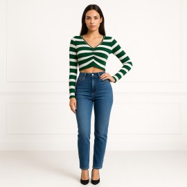 Blusa Cropped Feminina Listrada Manga Longa