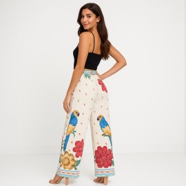 Cal�a Feminina Pantalona Estampada Tropical